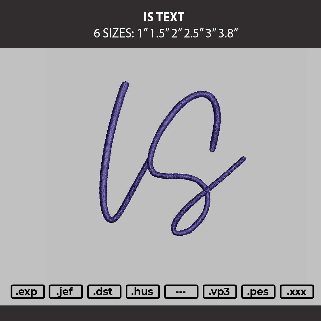 Is Text Embroidery Machine Design File 6 sizes