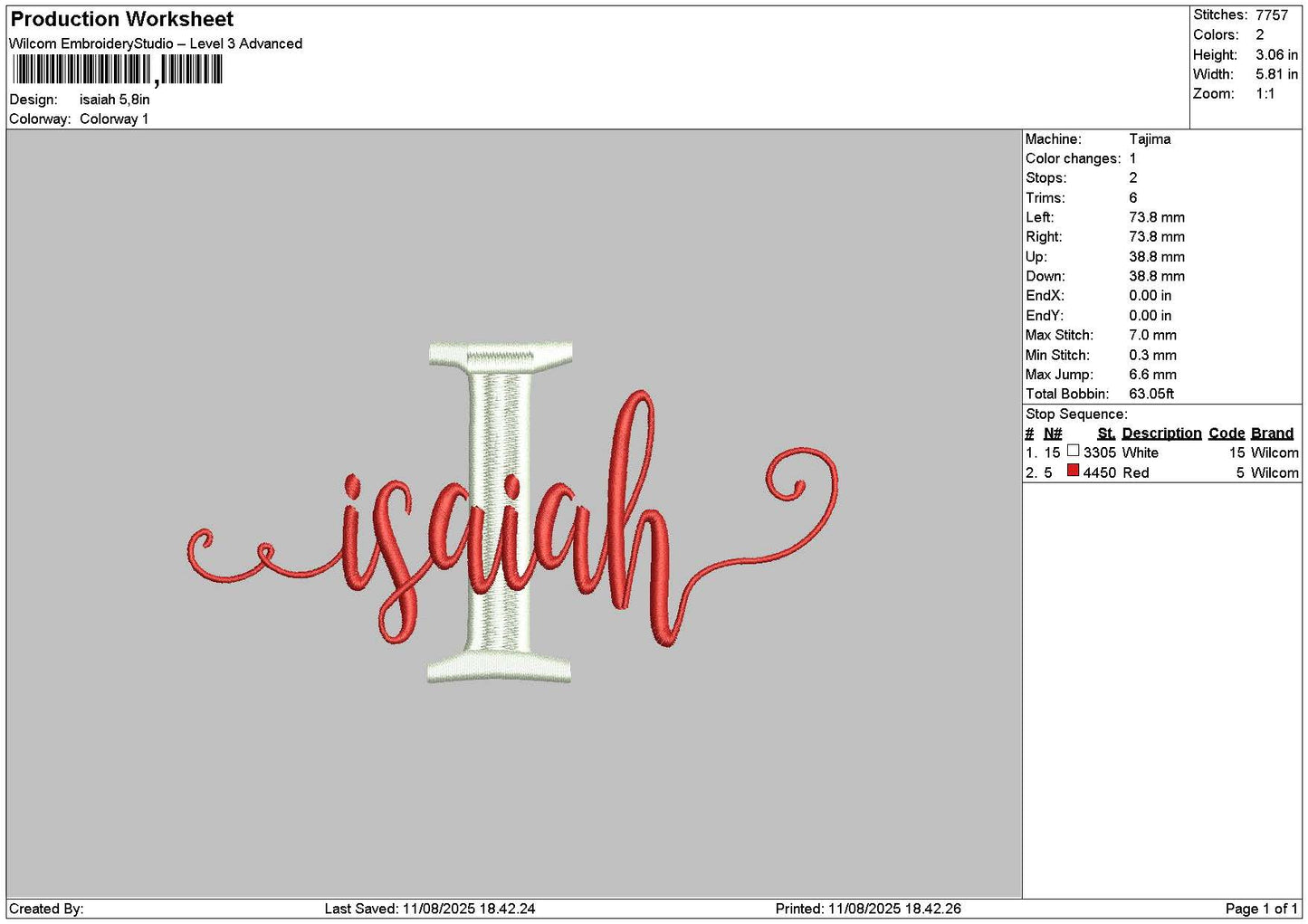 Isaiahtext Embroidery File 6 sizes
