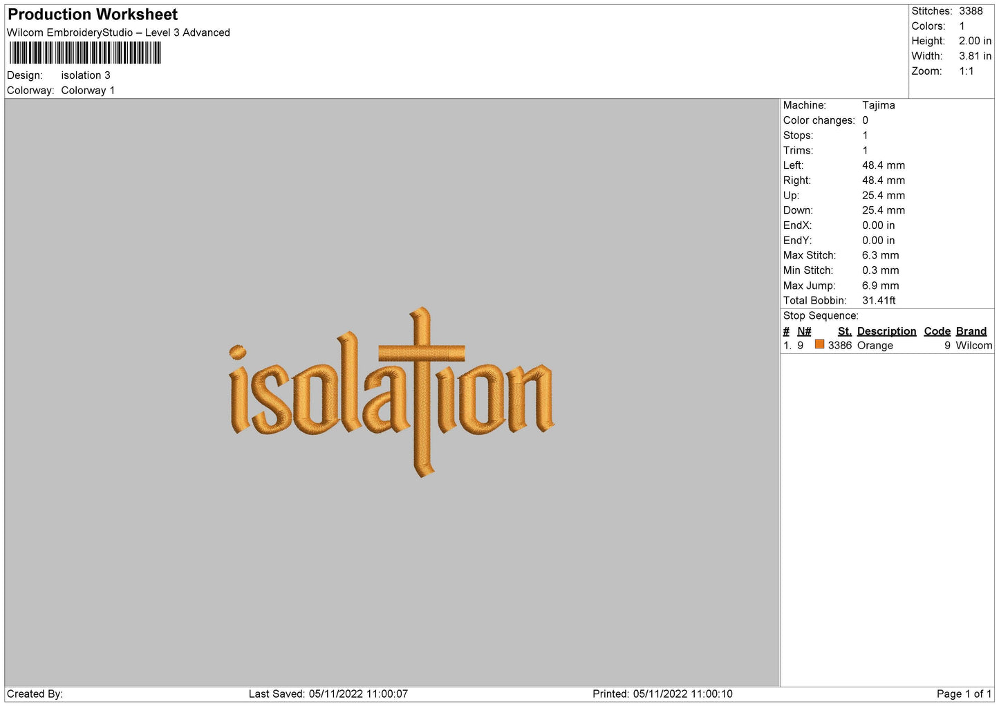 Isolation Embroidery File 6 sizes