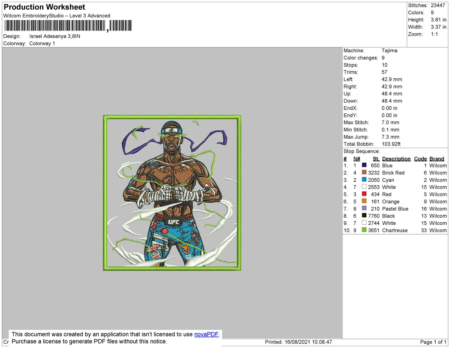 Israel Adesanya Embroidery File 4 size