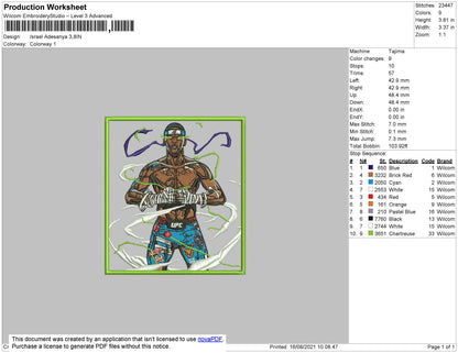 Israel Adesanya Embroidery File 4 size