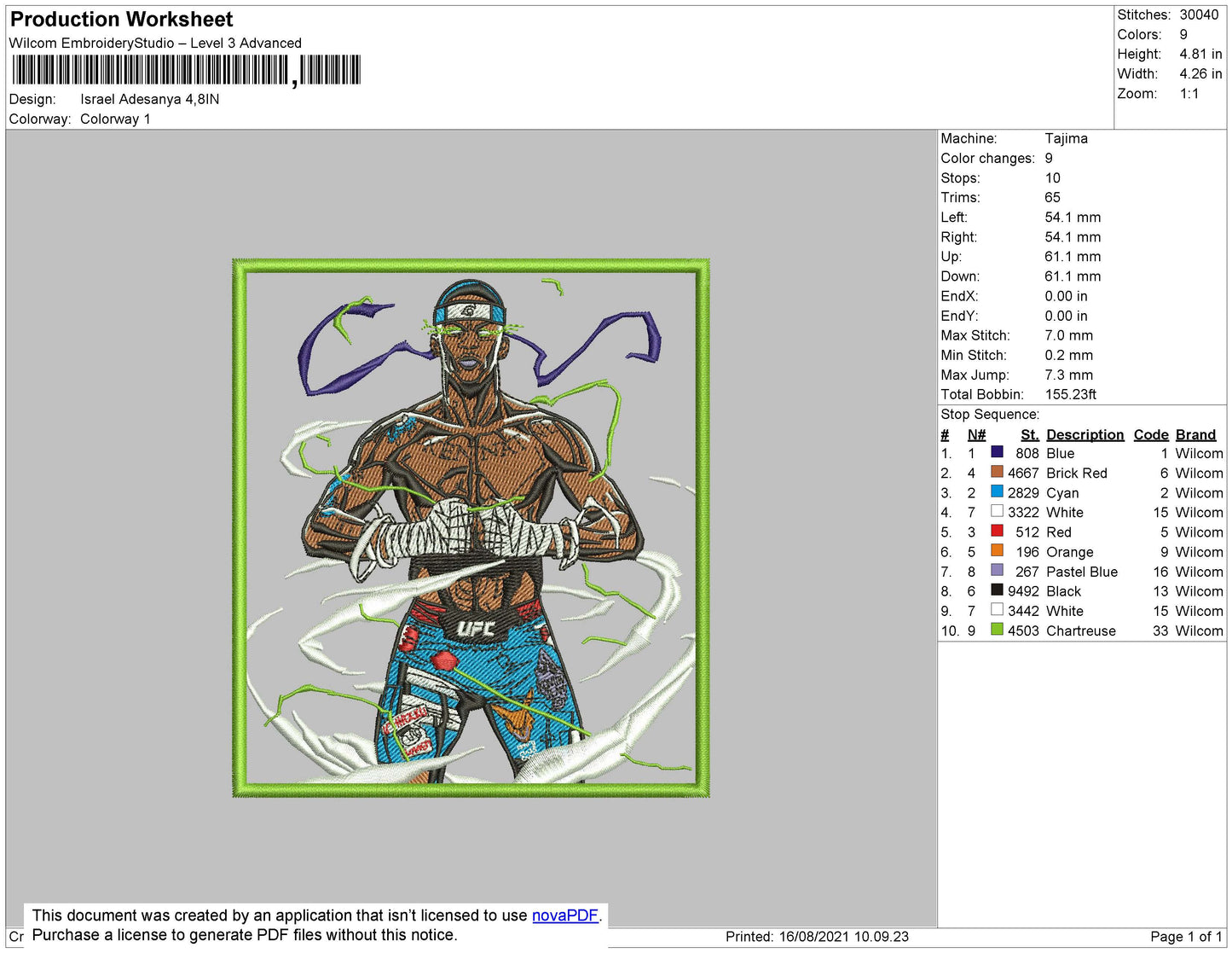 Israel Adesanya Embroidery File 4 size