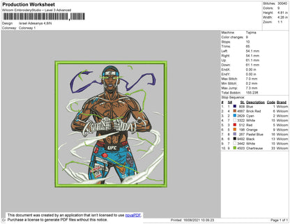 Israel Adesanya Embroidery File 4 size