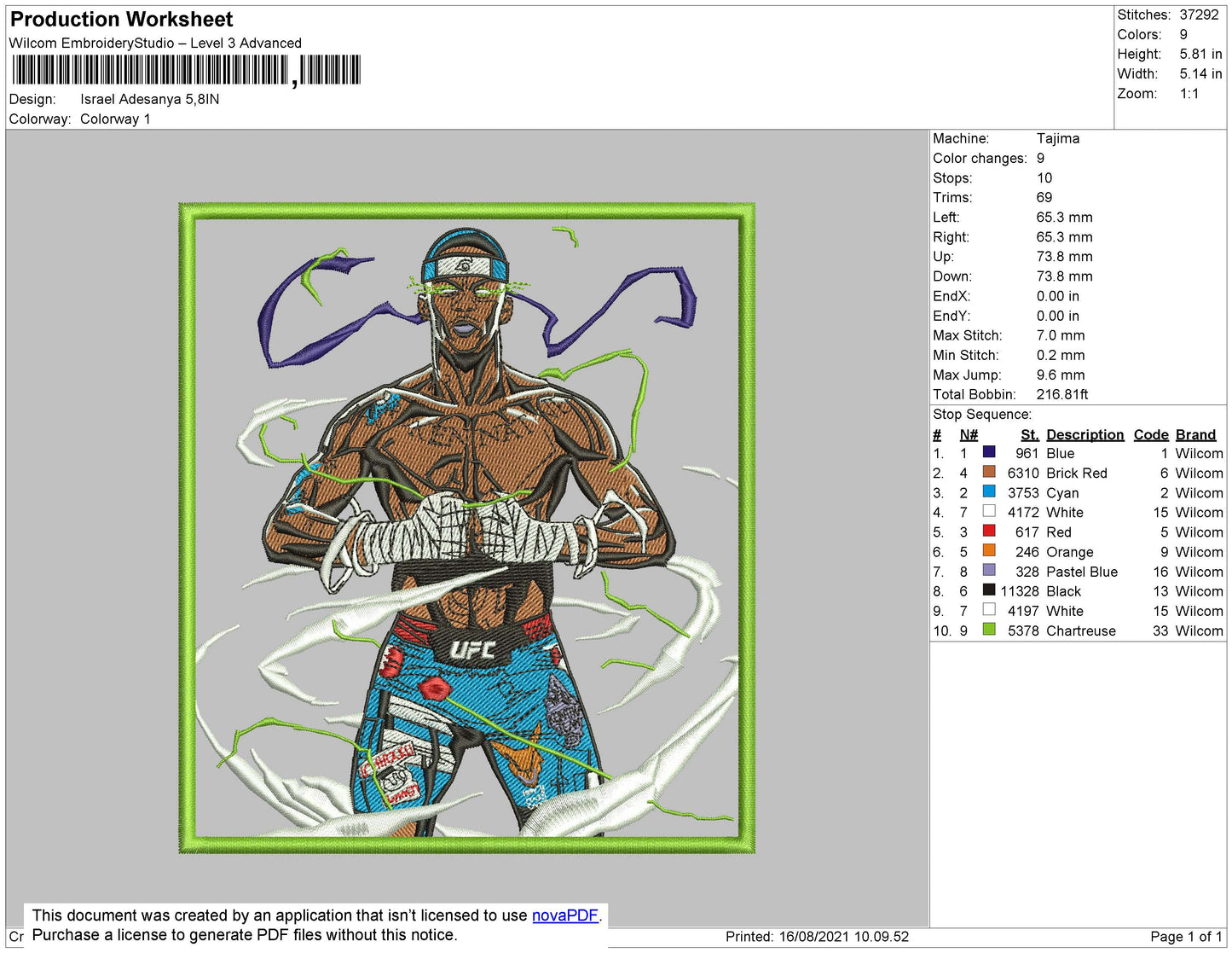 Israel Adesanya Embroidery File 4 size