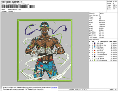 Israel Adesanya Embroidery File 4 size