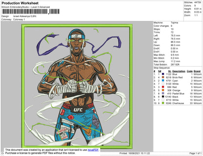 Israel Adesanya Embroidery File 4 size