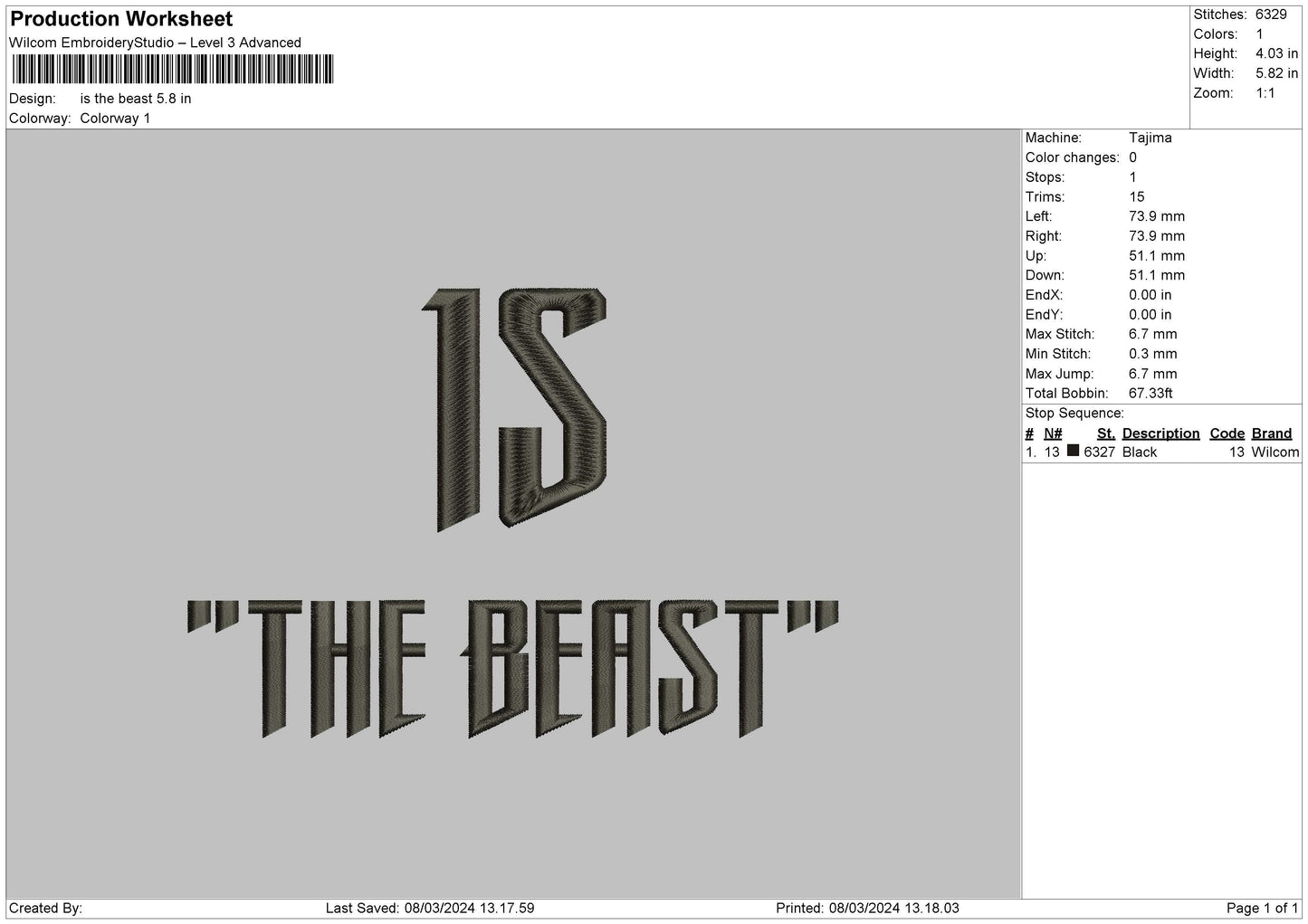 Beast Text Embroidery File 6 sizes