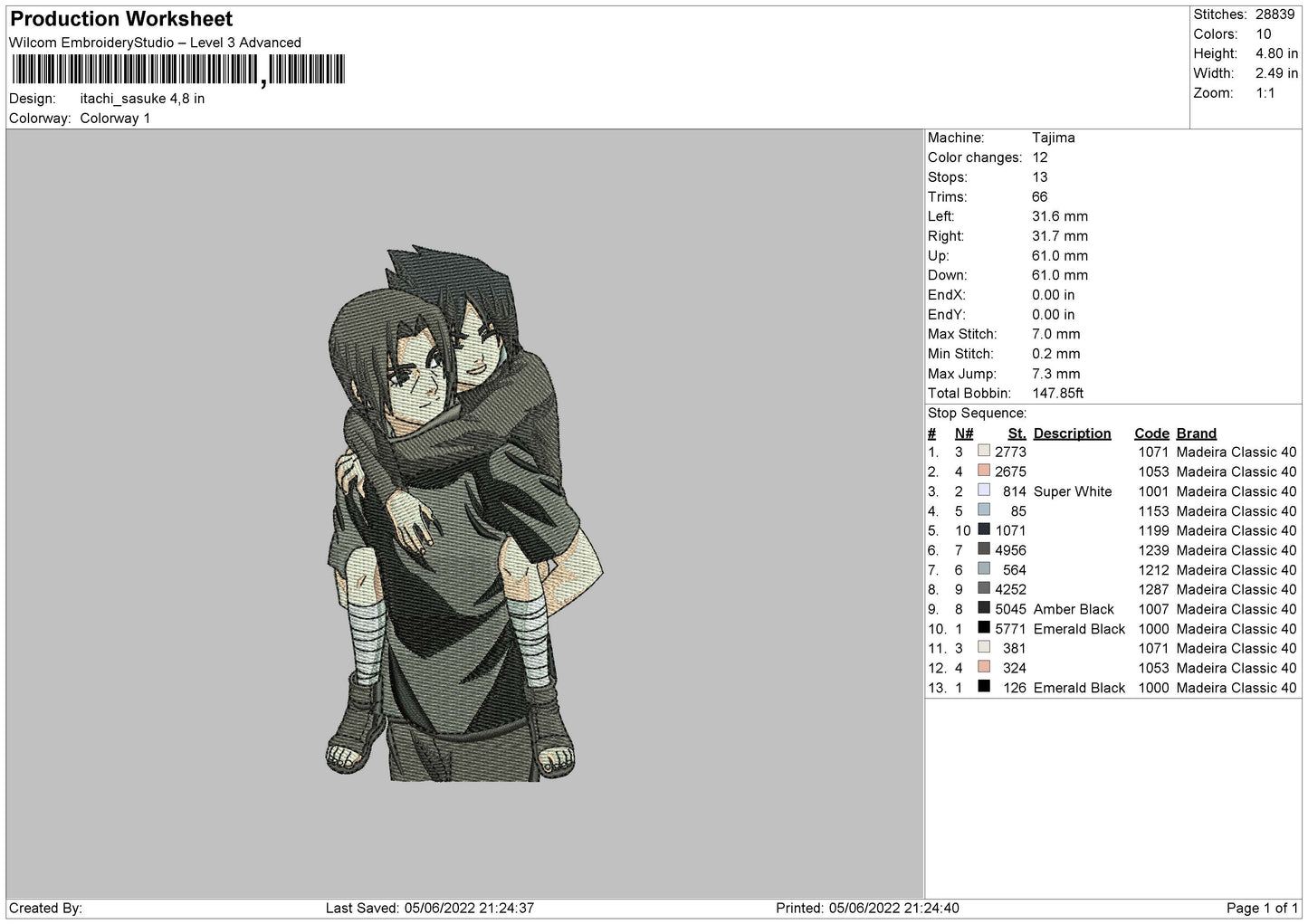 Itachi Sasuke Embroidery File 4 size