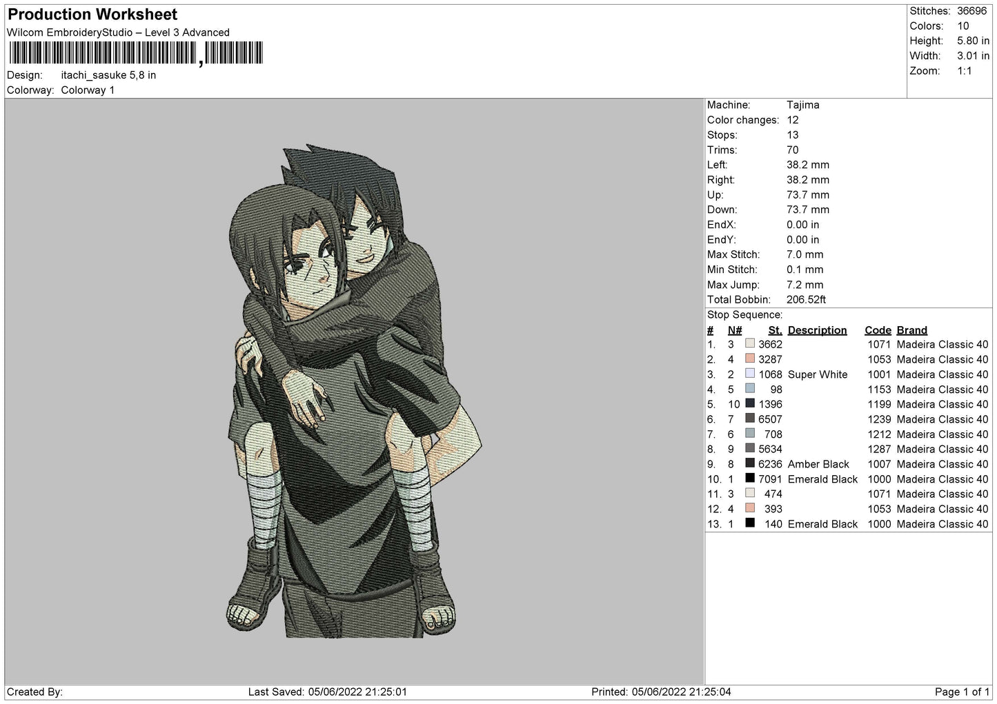 Itachi Sasuke Embroidery File 4 size