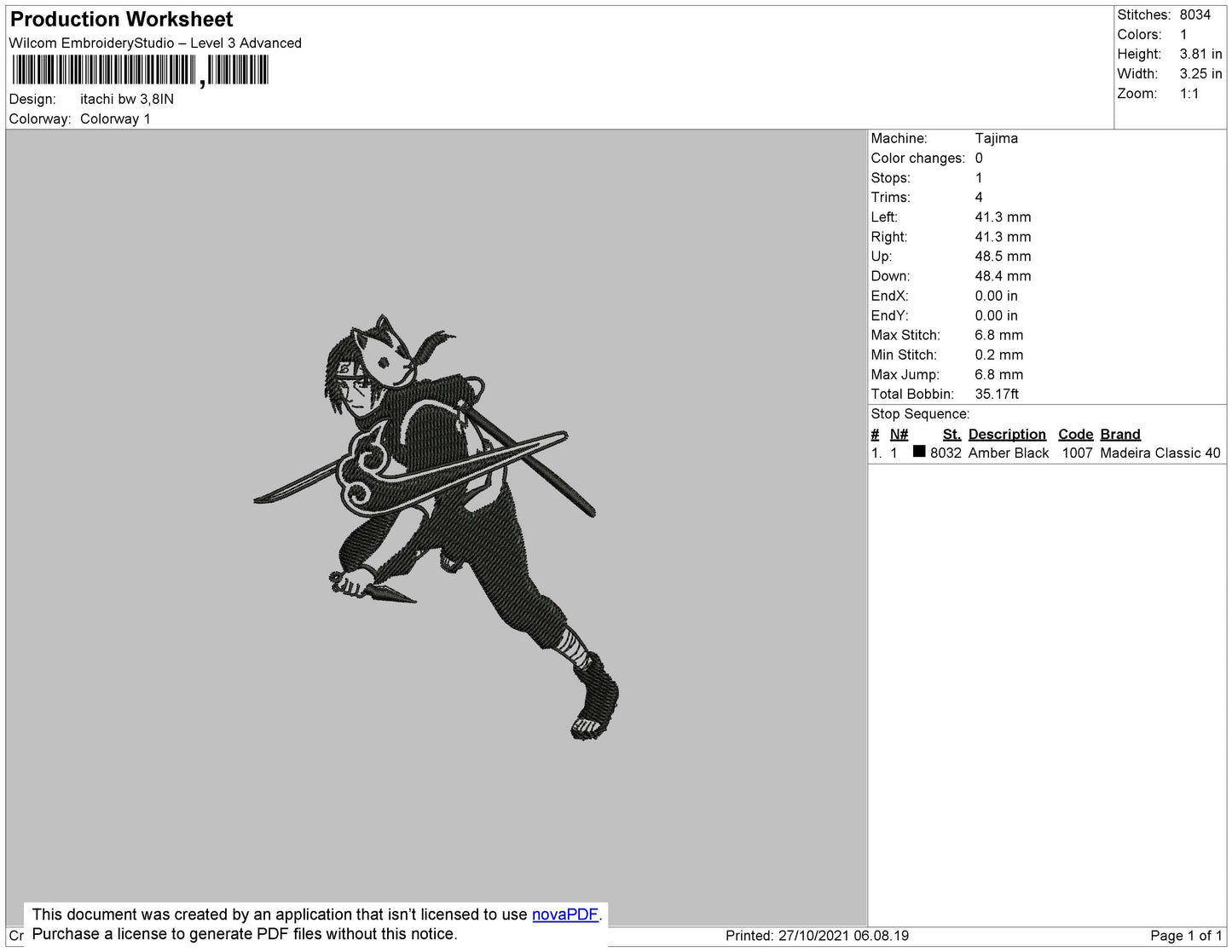 Itachi BW Embroidery File 4 size