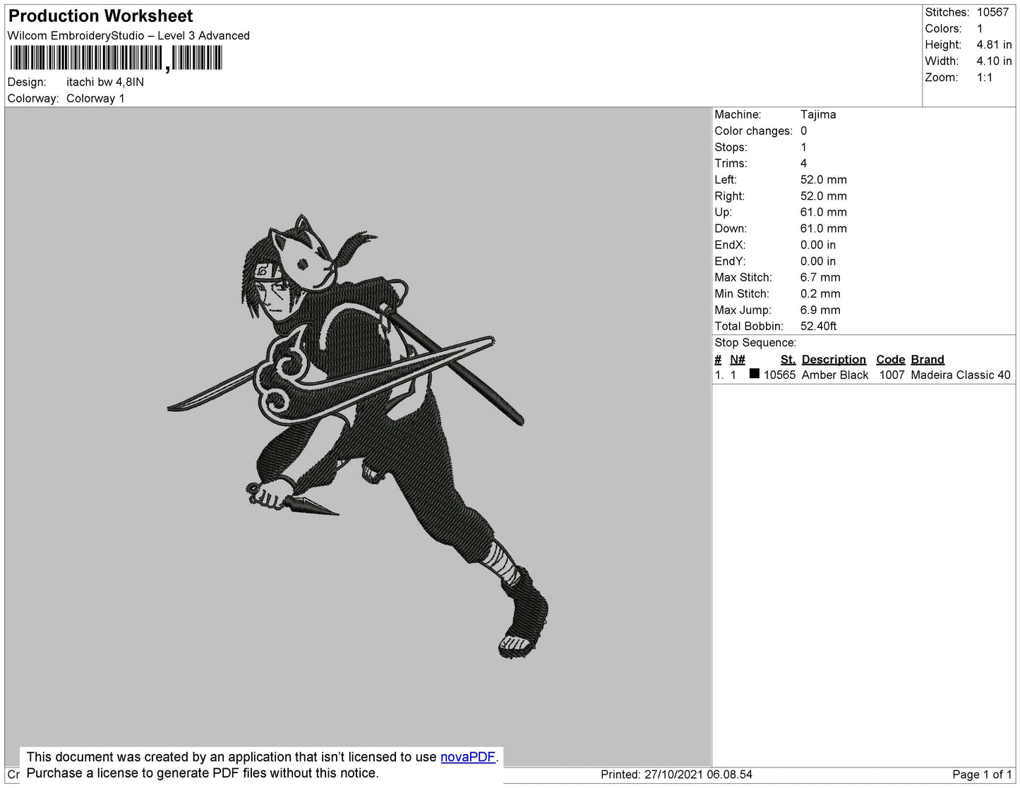 Itachi BW Embroidery File 4 size