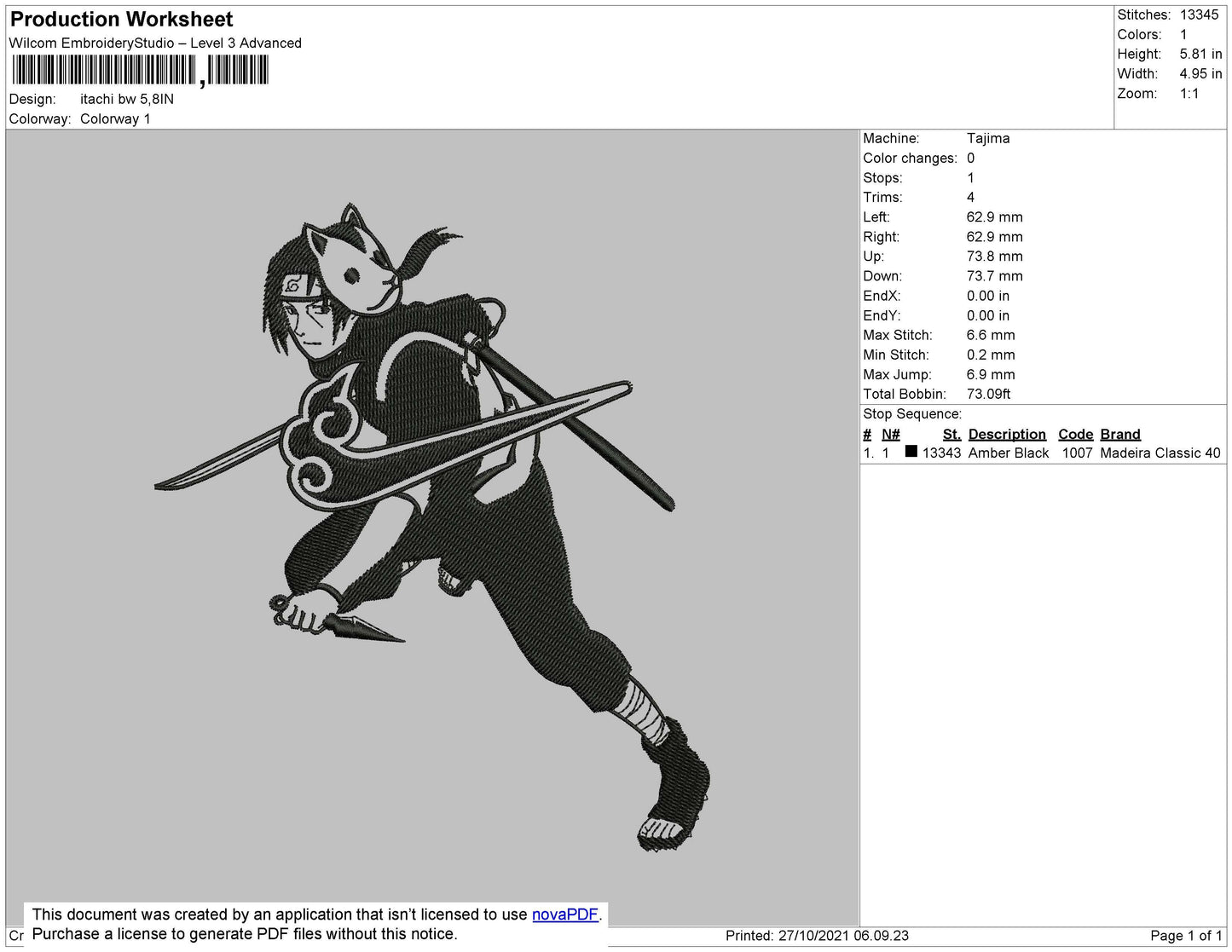 Itachi BW Embroidery File 4 size