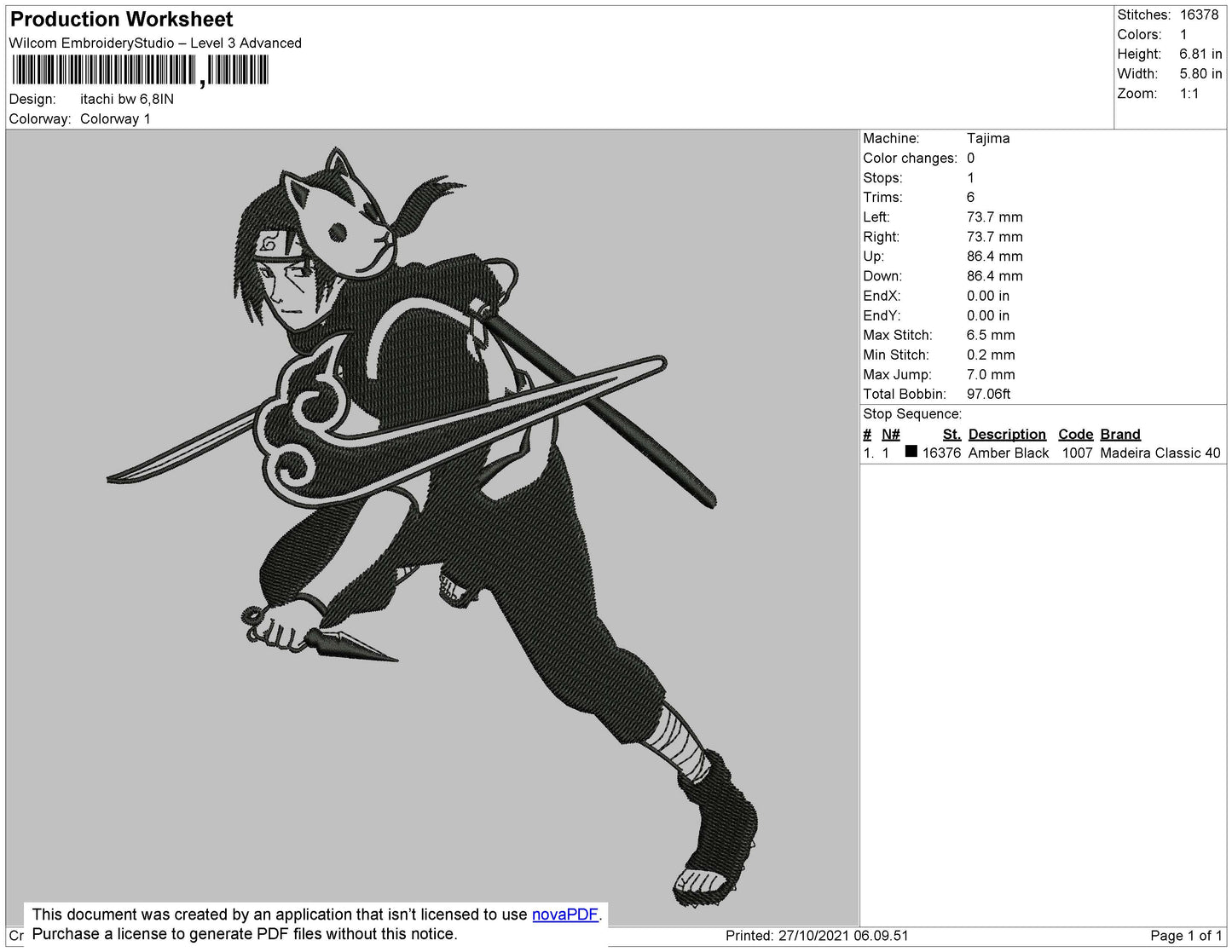 Itachi BW Embroidery File 4 size