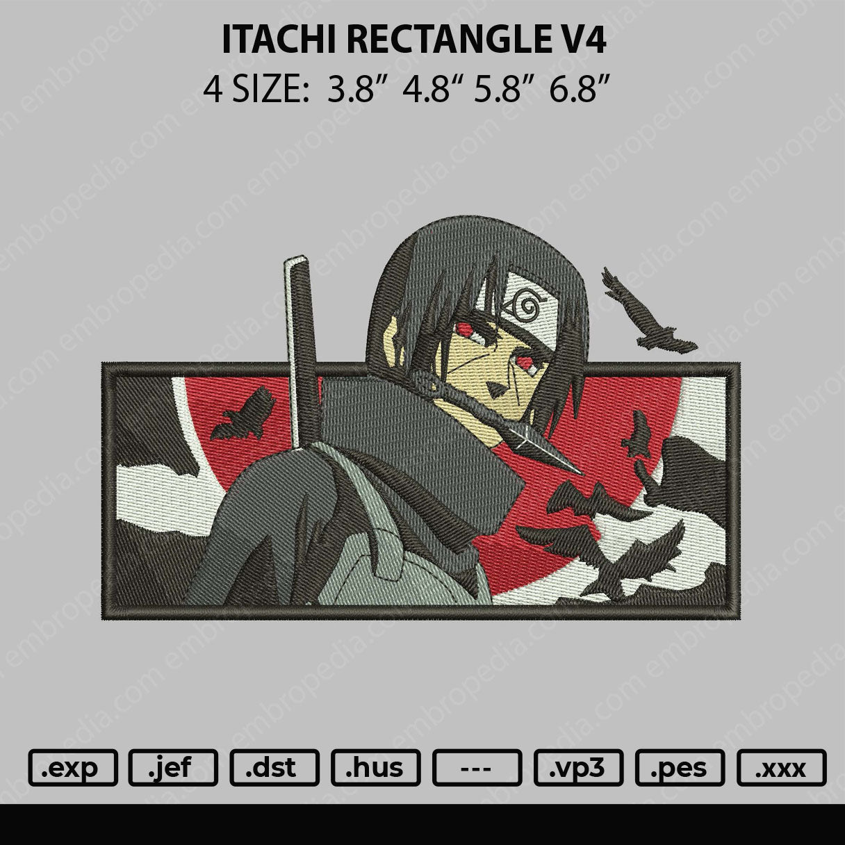 Itachi Rectangle V4 Embroidery File 4 size