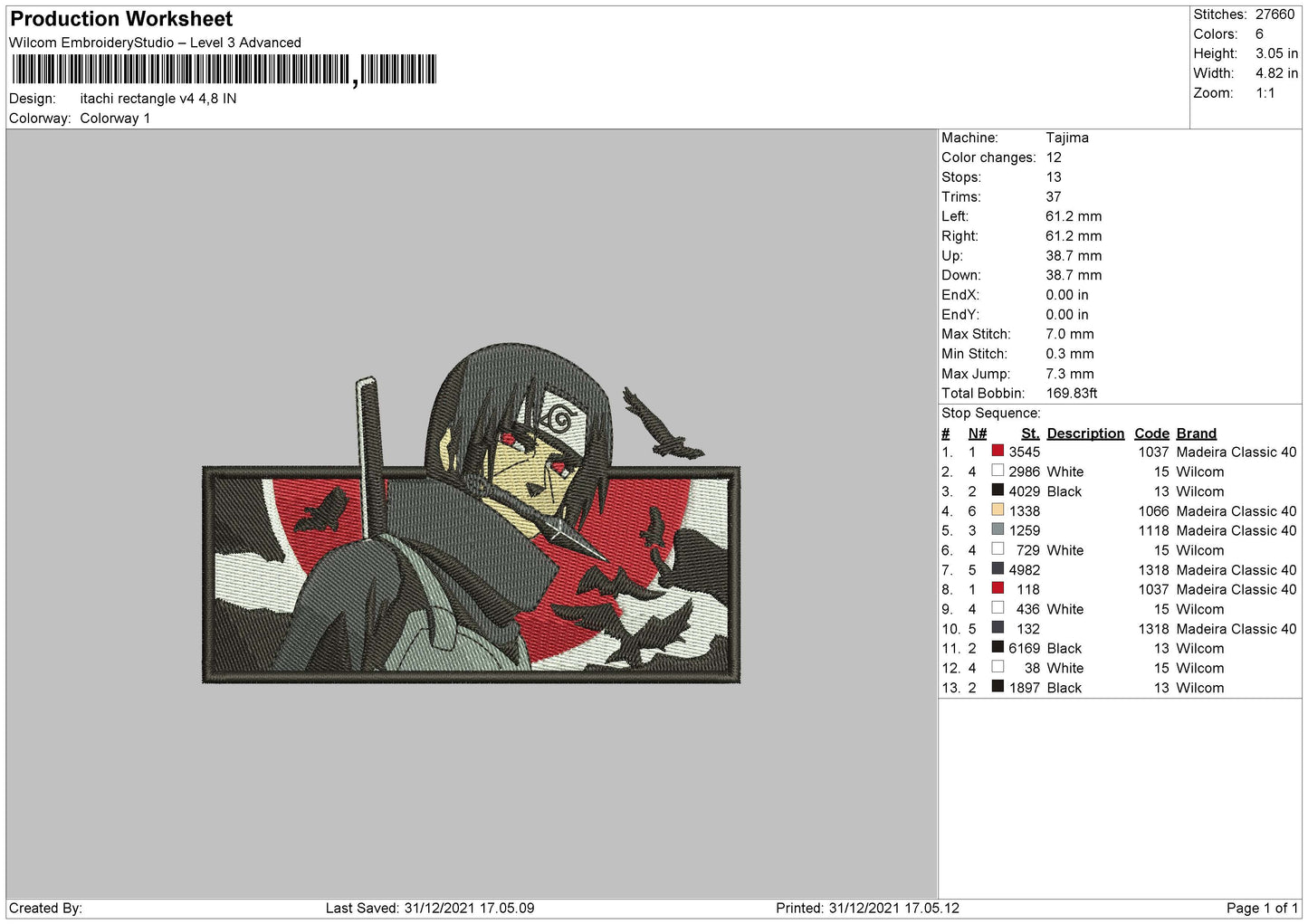 Itachi Rectangle V4 Embroidery File 4 size