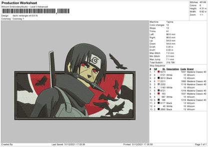 Itachi Rectangle V4 Embroidery File 4 size
