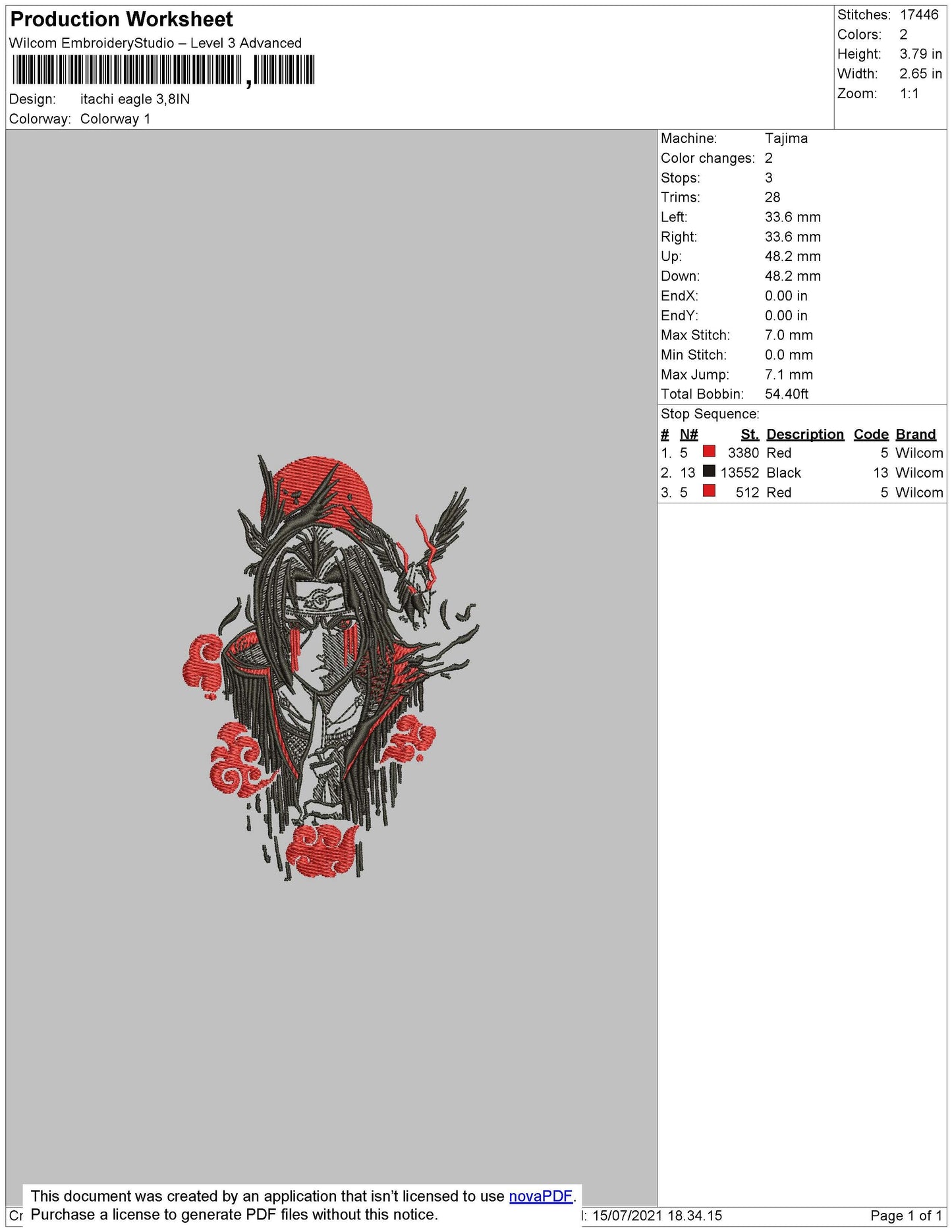 Itachi Eagle Embroidery File 4 size