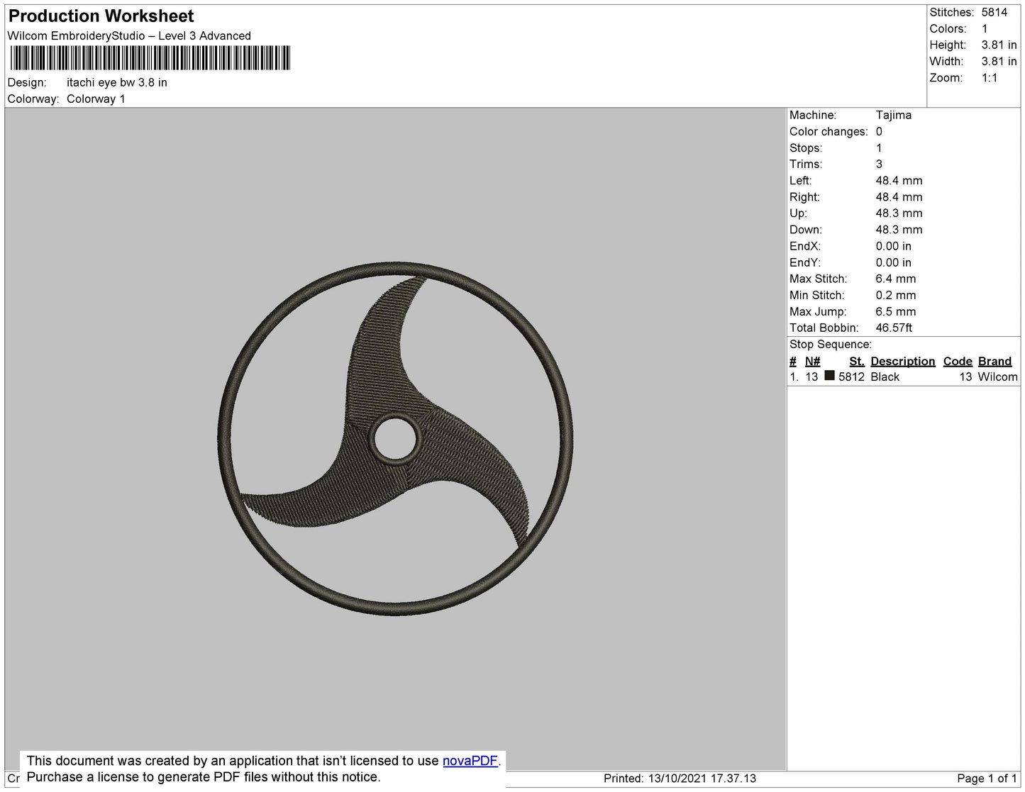 Itachi Eye Bw Embroidery File 4 size