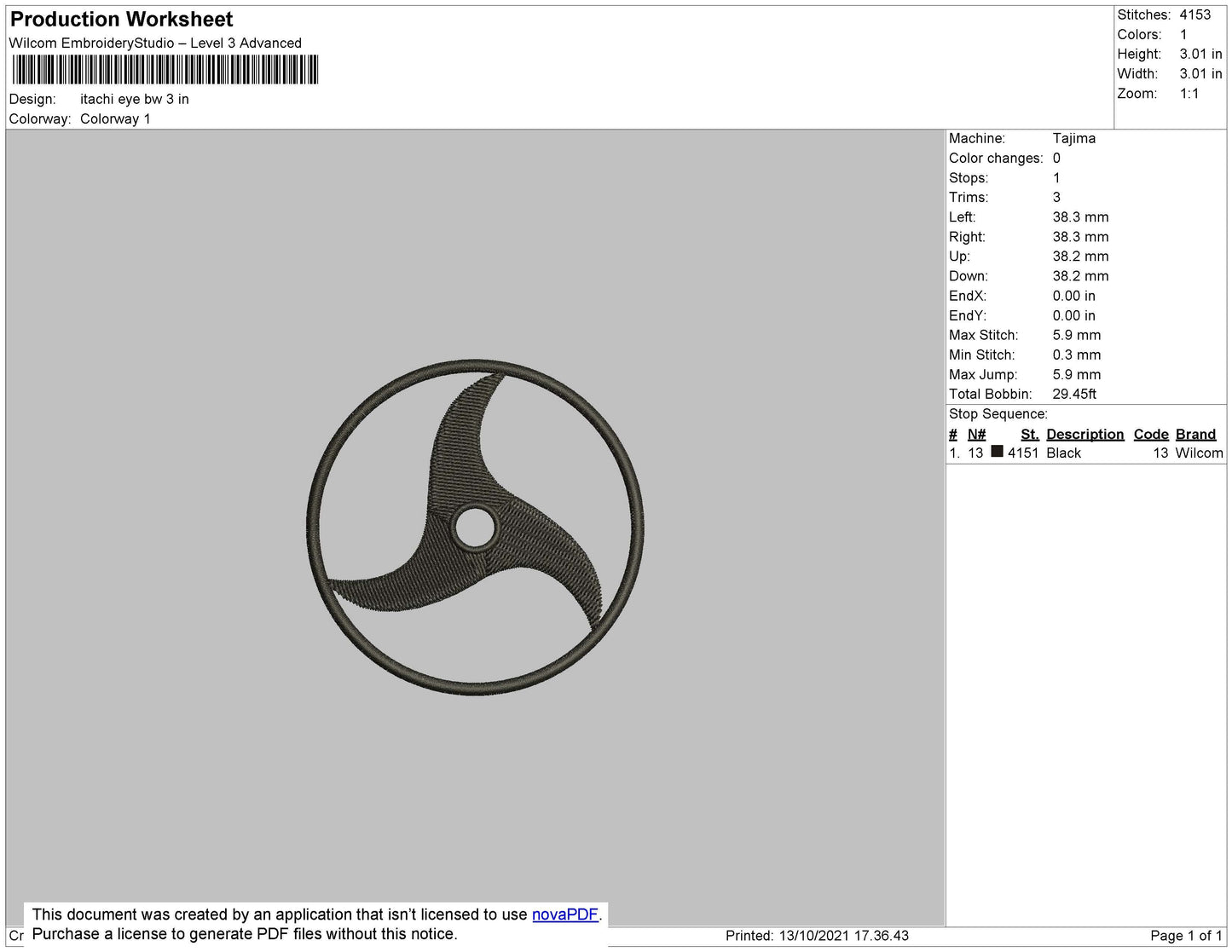 Itachi Eye Bw Embroidery File 4 size