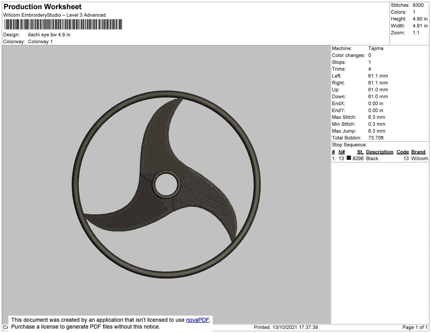 Itachi Eye Bw Embroidery File 4 size