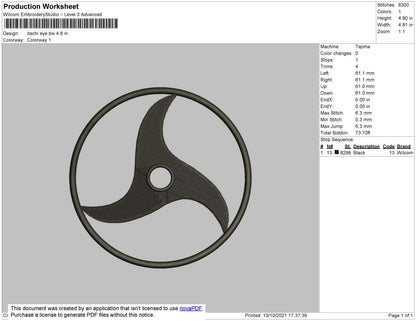 Itachi Eye Bw Embroidery File 4 size