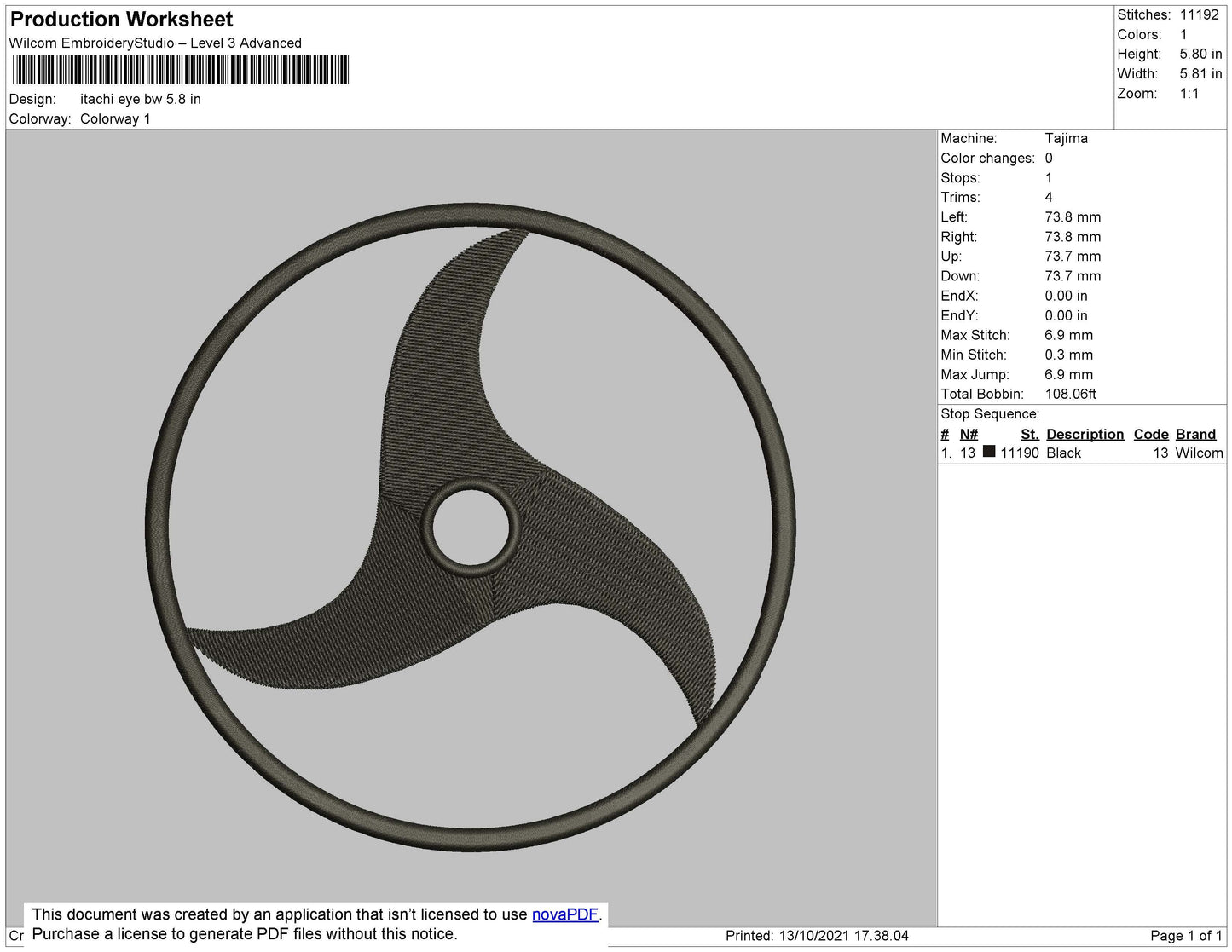 Itachi Eye Bw Embroidery File 4 size