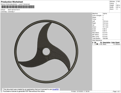 Itachi Eye Bw Embroidery File 4 size