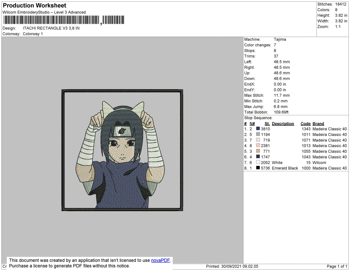 Itachi Rectangle V3 Embroidery File 4 size