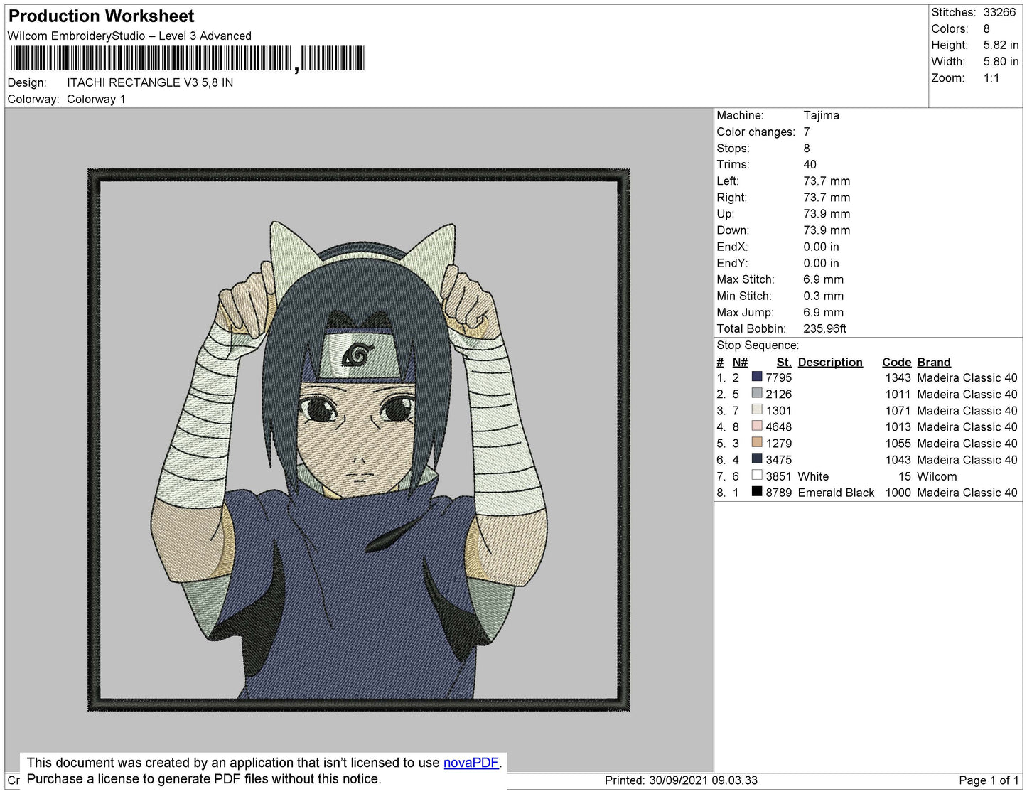 Itachi Rectangle V3 Embroidery File 4 size