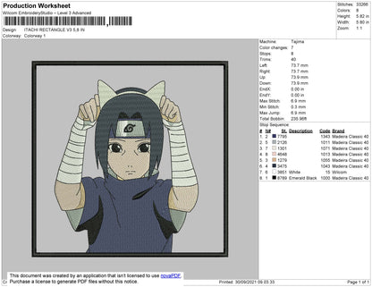 Itachi Rectangle V3 Embroidery File 4 size