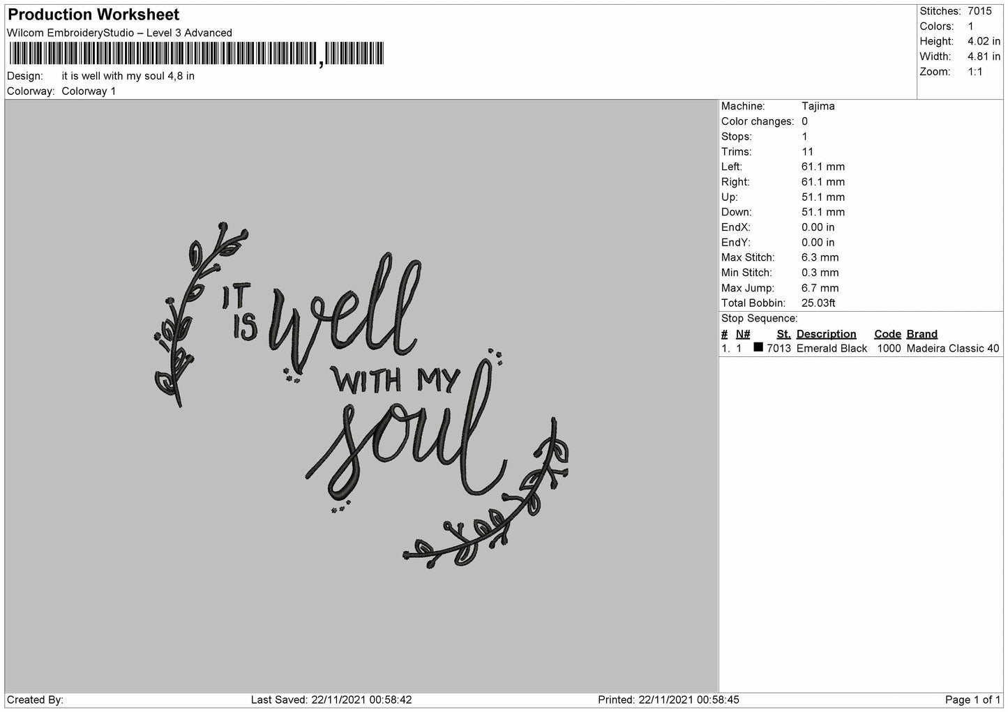 It Is Well With My Seoul Emroidery File 4 size