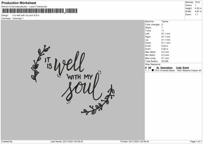 It Is Well With My Seoul Emroidery File 4 size