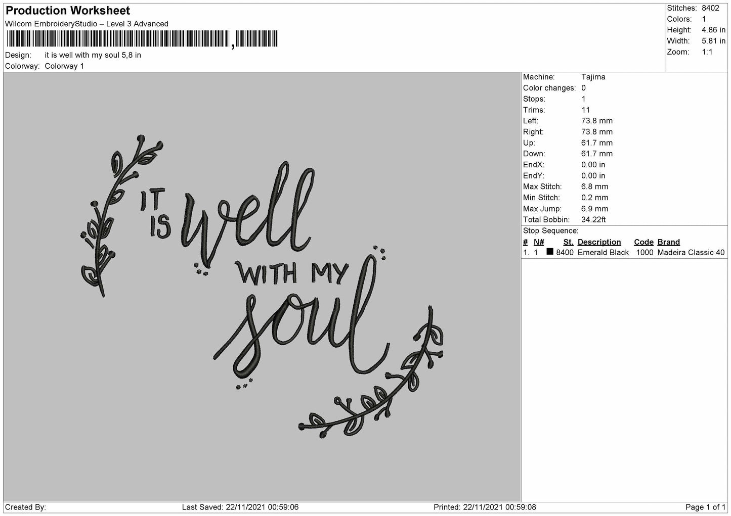 It Is Well With My Seoul Emroidery File 4 size