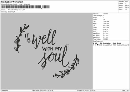 It Is Well With My Seoul Emroidery File 4 size