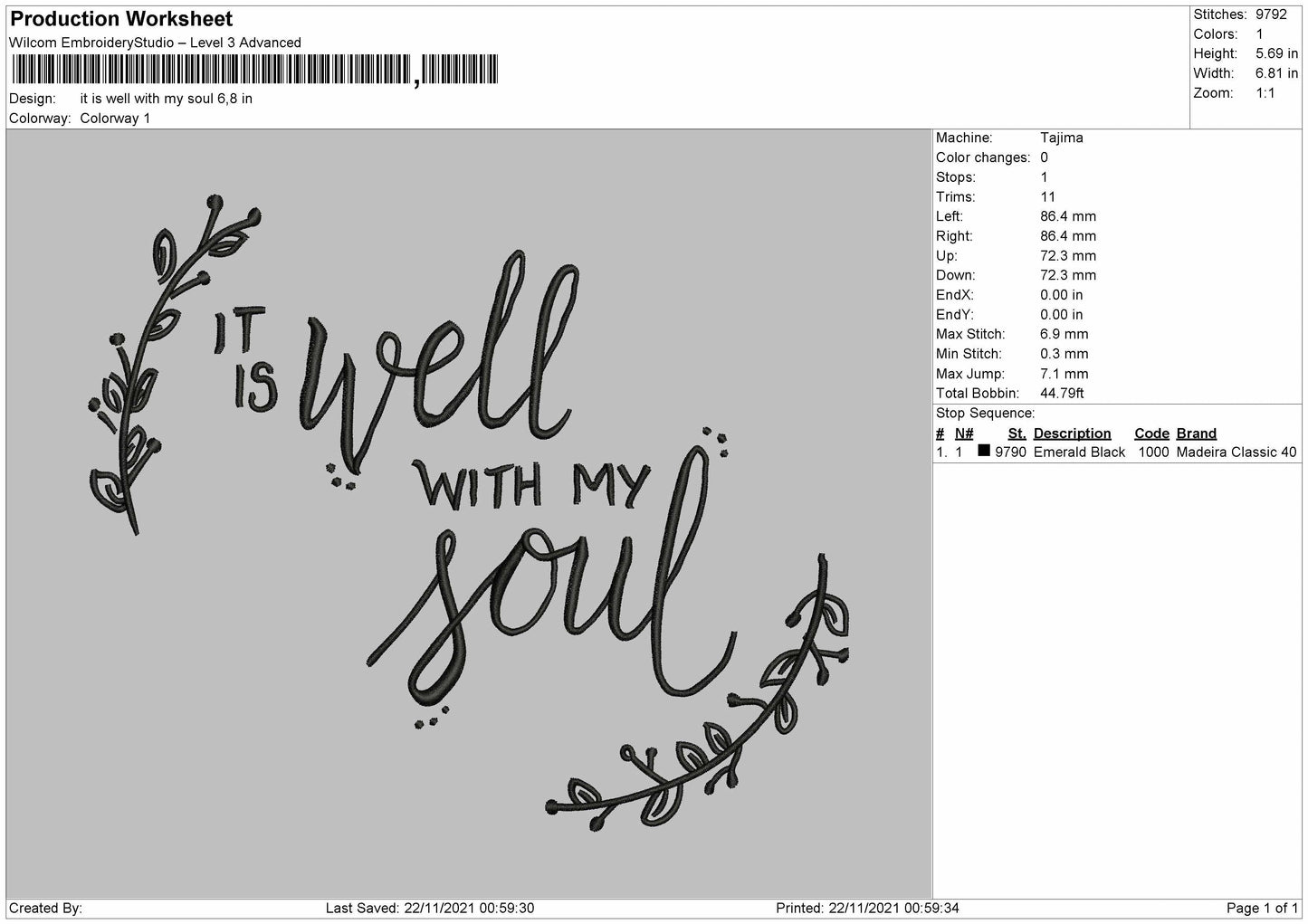 It Is Well With My Seoul Emroidery File 4 size