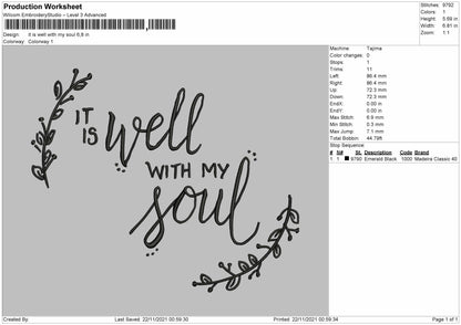 It Is Well With My Seoul Emroidery File 4 size