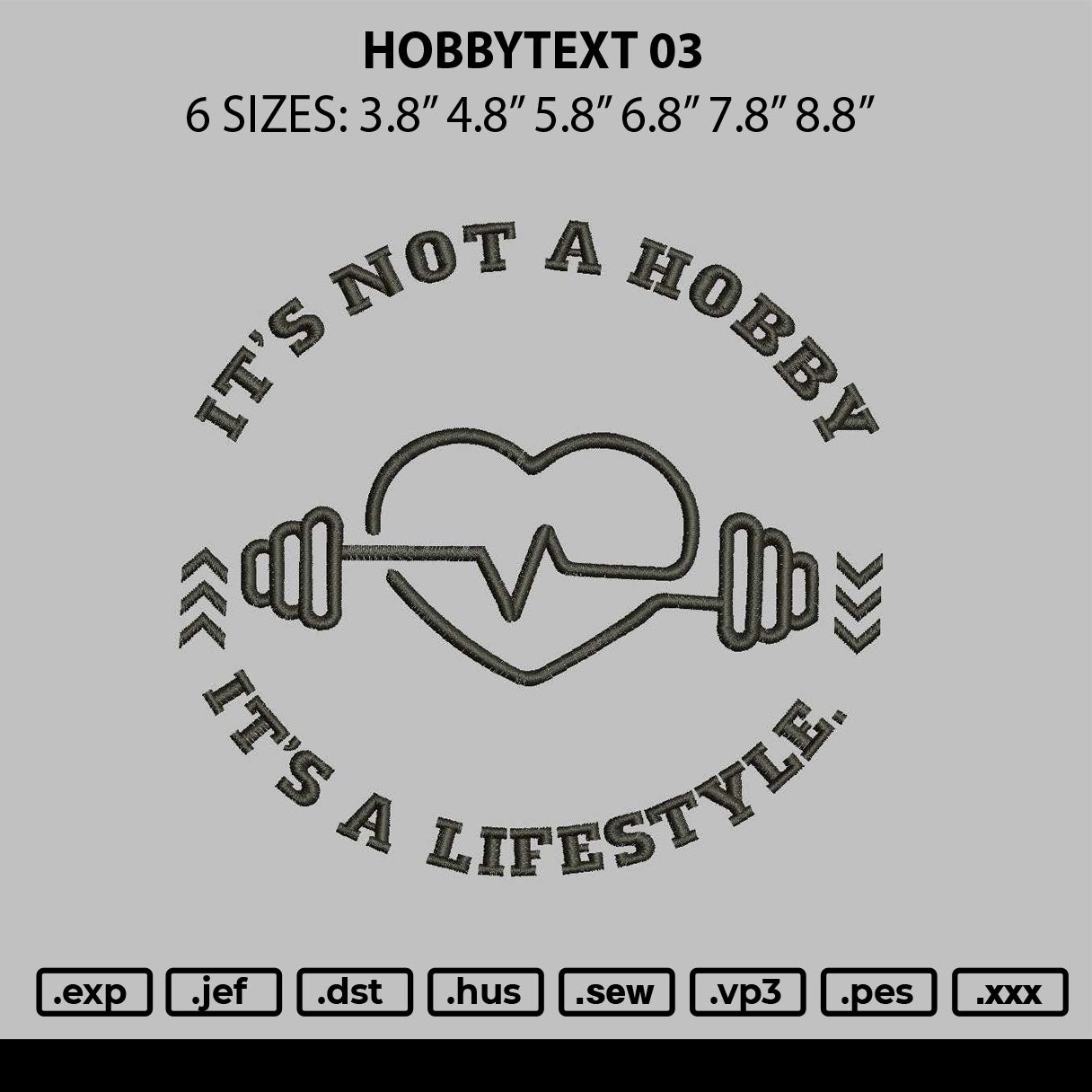 Hobbytext 03 Embroidery File 6 sizes