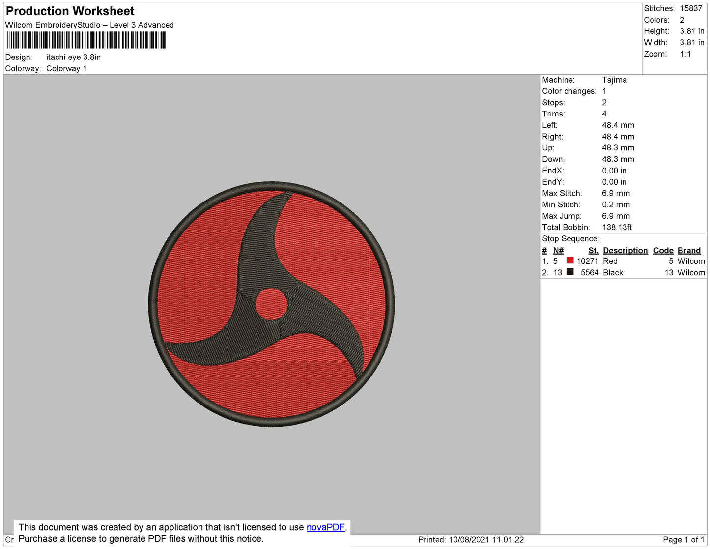 Itachi Eye 002 Embroidery File 3 size