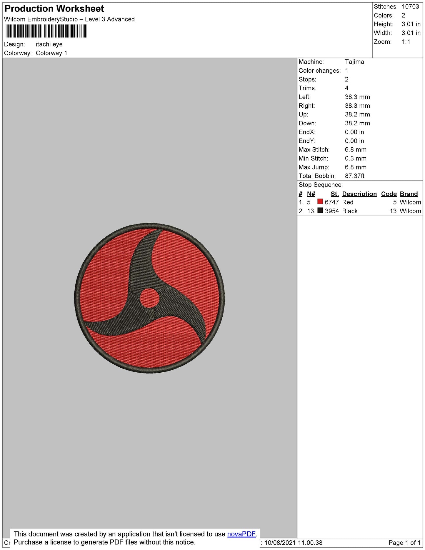 Itachi Eye 002 Embroidery File 3 size