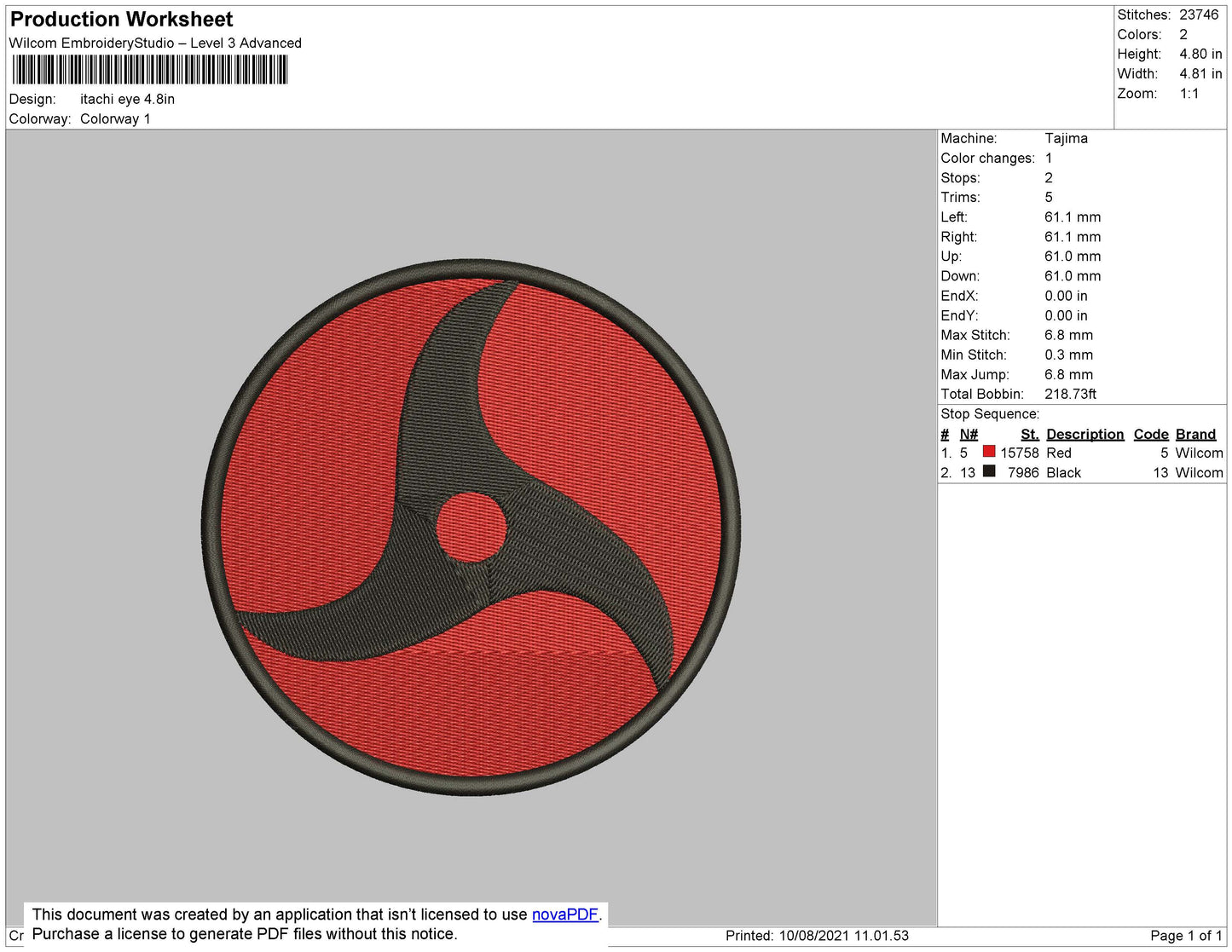 Itachi Eye 002 Embroidery File 3 size