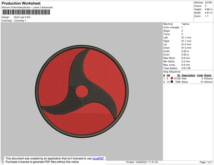 Itachi Eye 002 Embroidery File 3 size