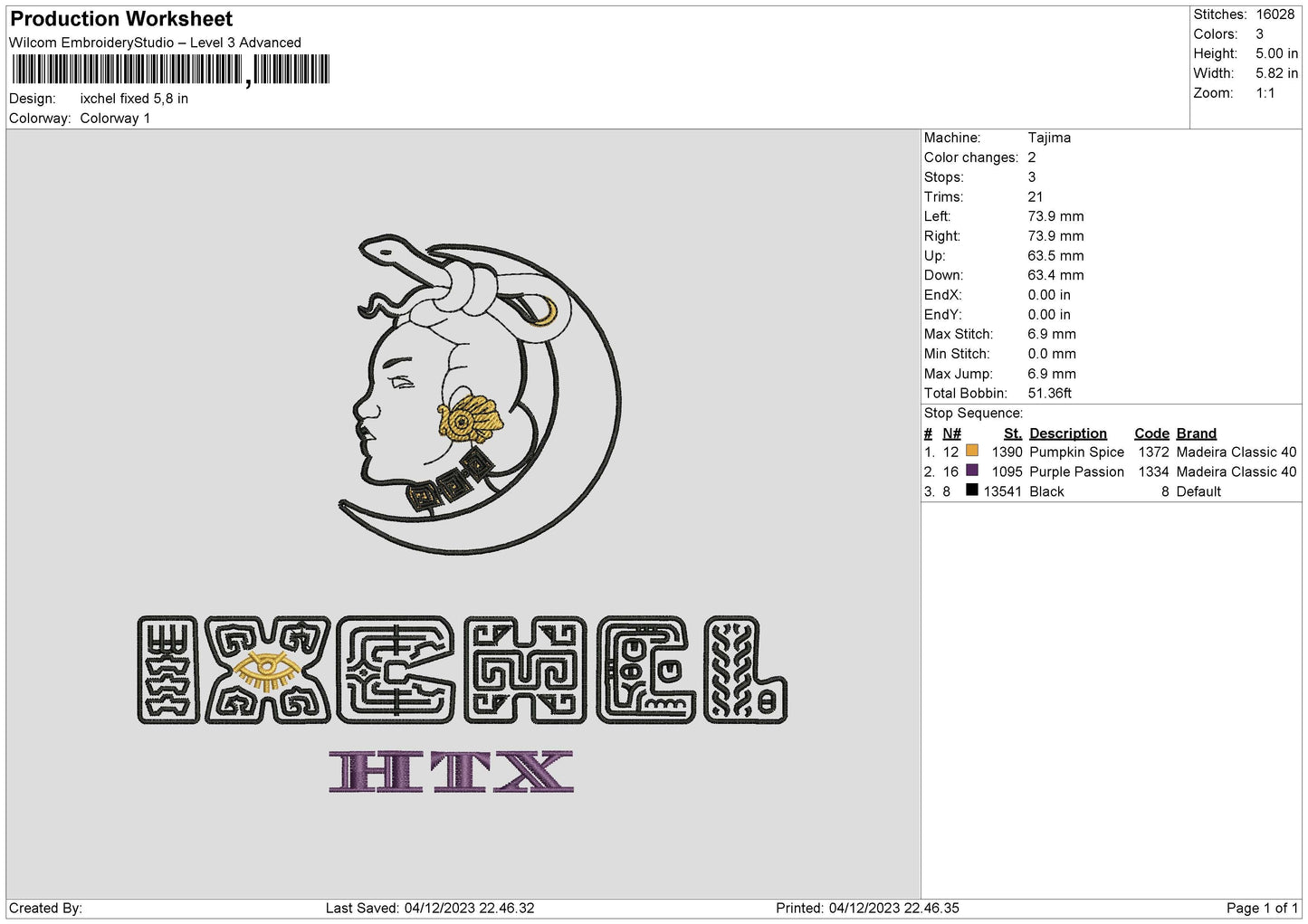 Ixchel Embroidery File 6 sizes