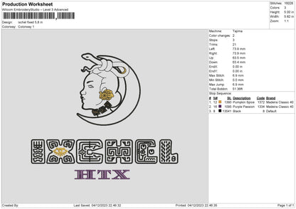 Ixchel Embroidery File 6 sizes