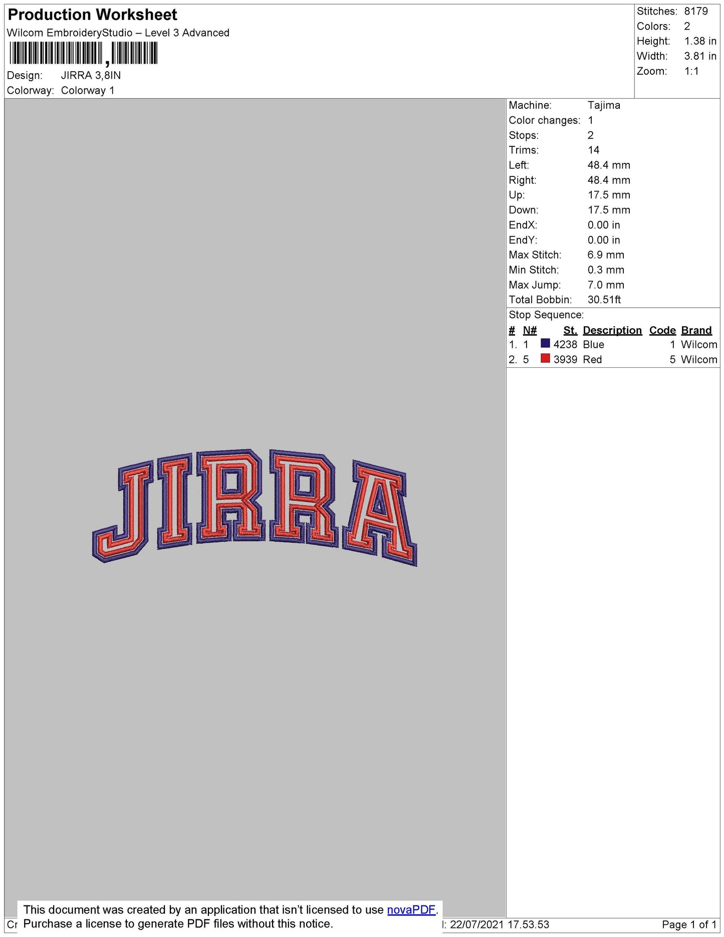 Jirra Text Embroidery File 4 size