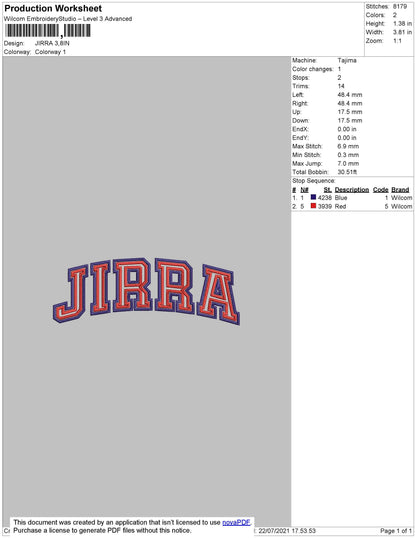 Jirra Text Embroidery File 4 size