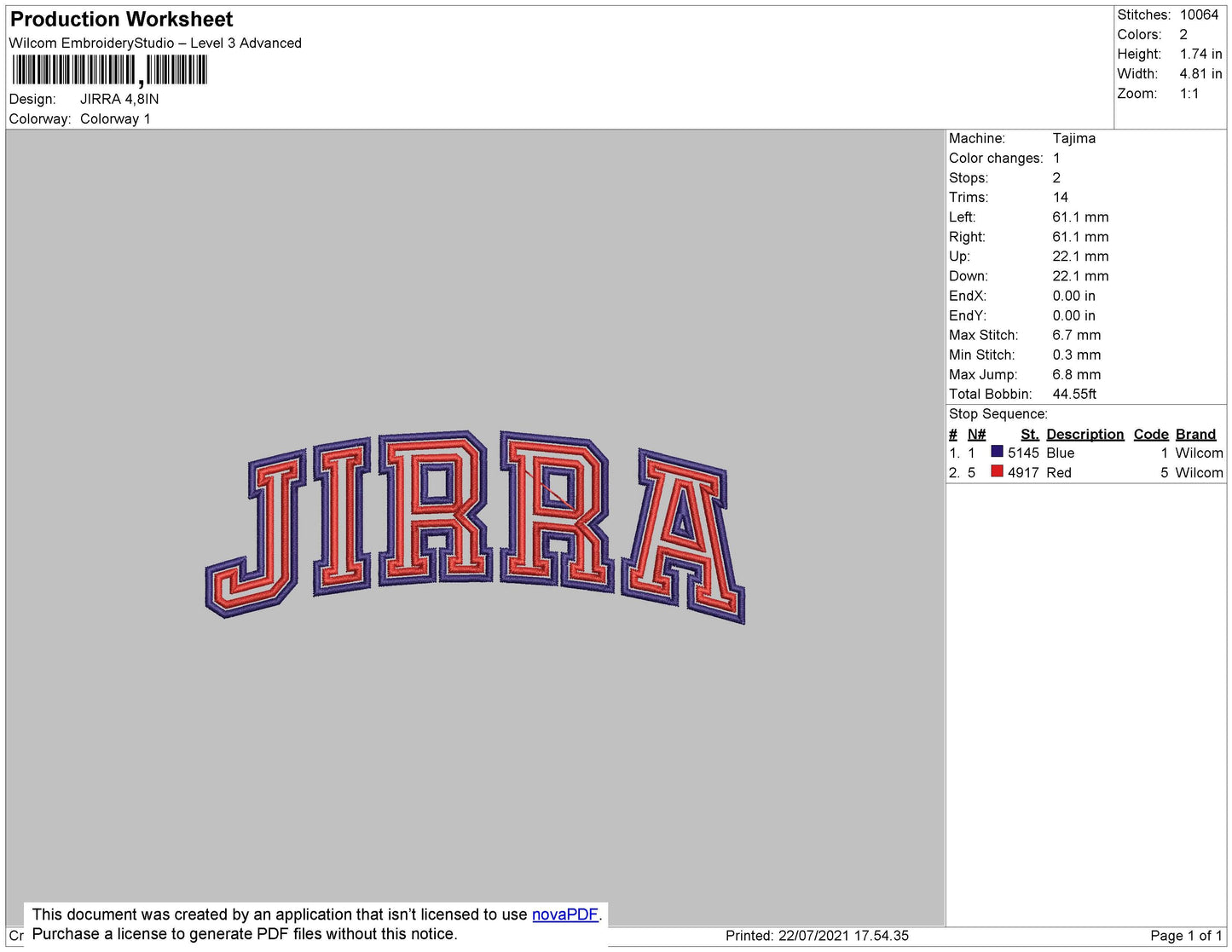 Jirra Text Embroidery File 4 size