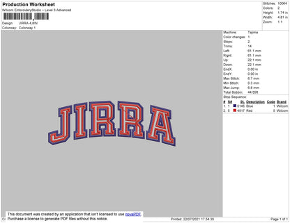 Jirra Text Embroidery File 4 size
