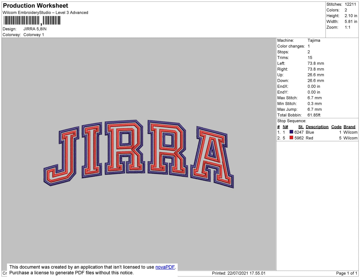 Jirra Text Embroidery File 4 size