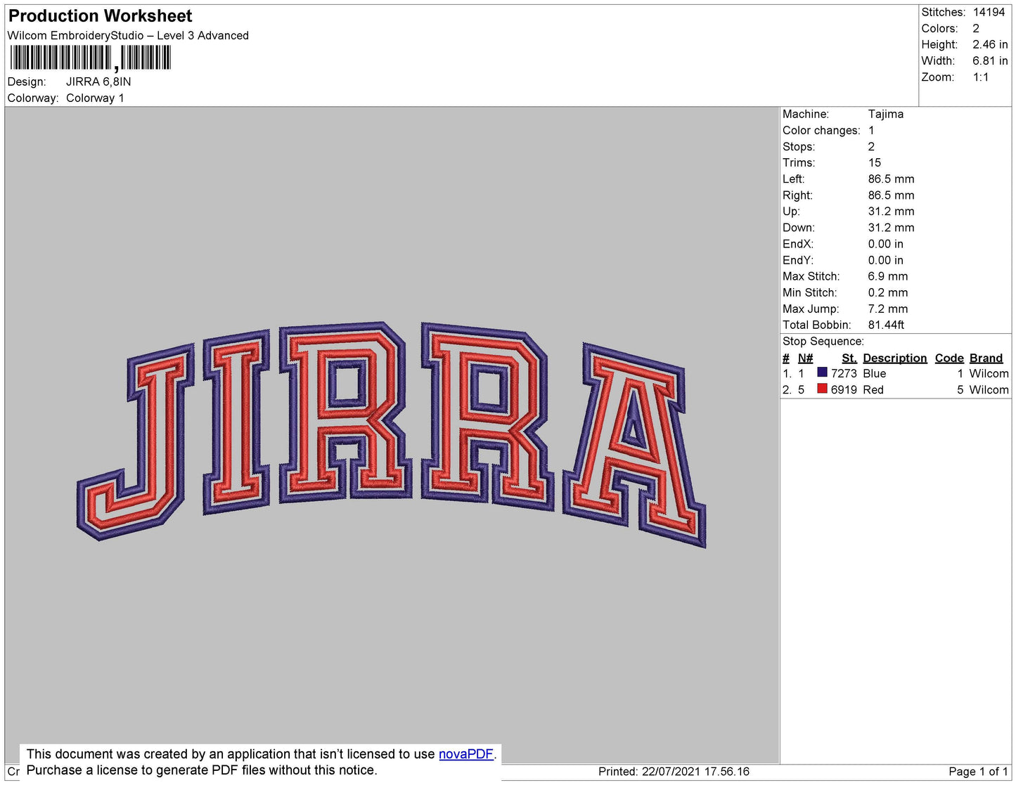 Jirra Text Embroidery File 4 size