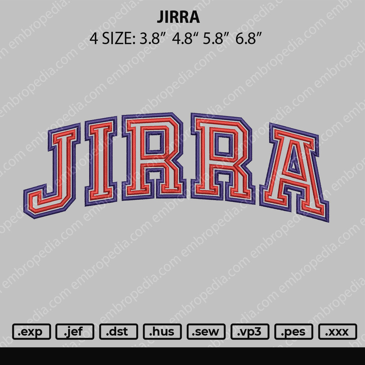 Jirra Text Embroidery File 4 size